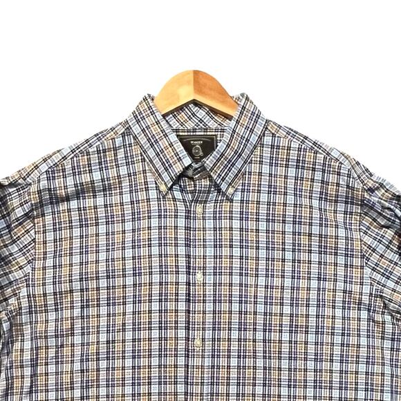 MAKER & COMPANY MMX Men's XXL Blue Brown Plaid Long Sleeve Button Up 100% Cotton - Picture 2 of 6